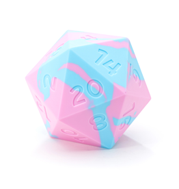 58MM Epic Silicone D20 - Random Encounter Dice Baby Blue and Pink Swirl