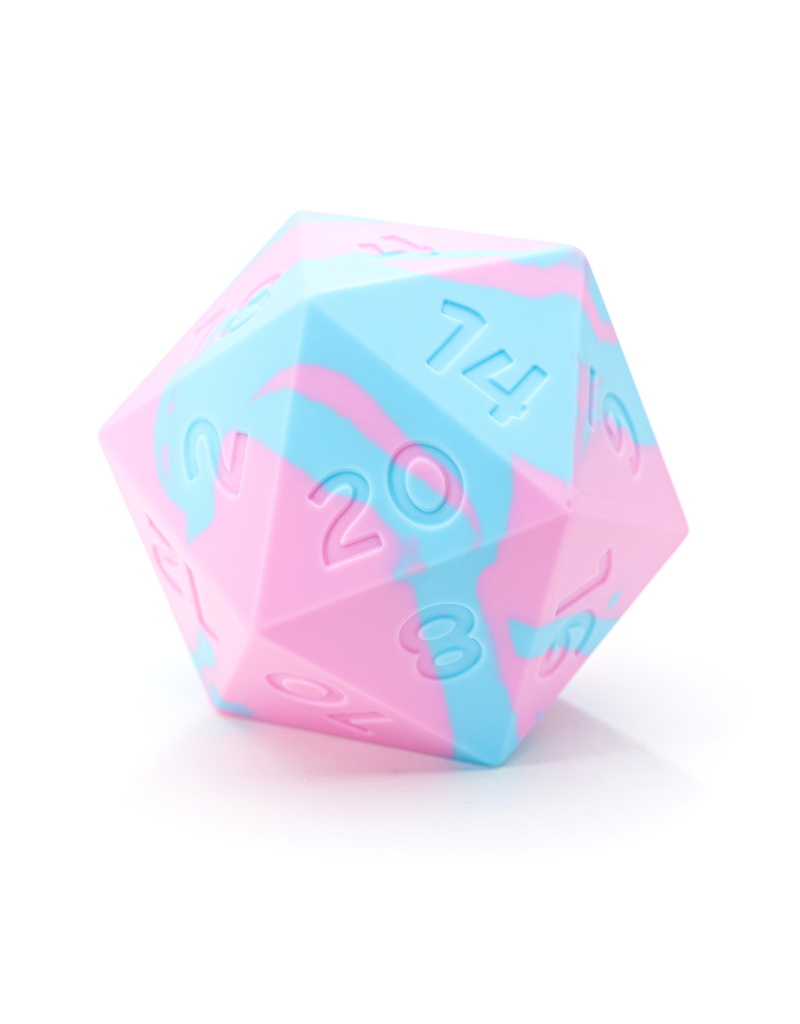 58MM Epic Silicone D20 - Random Encounter Dice Baby Blue and Pink Swirl