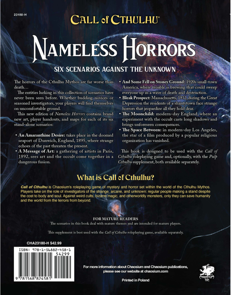 Chaosium Call of Cthulhu: Nameless Horrors 2nd Edition