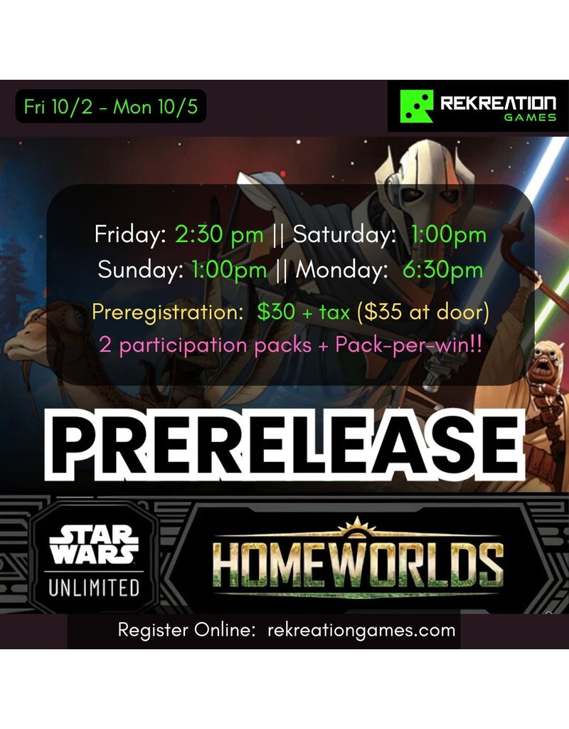 Fantasy Flight Games Star Wars Unlimited Homeworlds Pre-Release Sunday 10/04 1:00PM