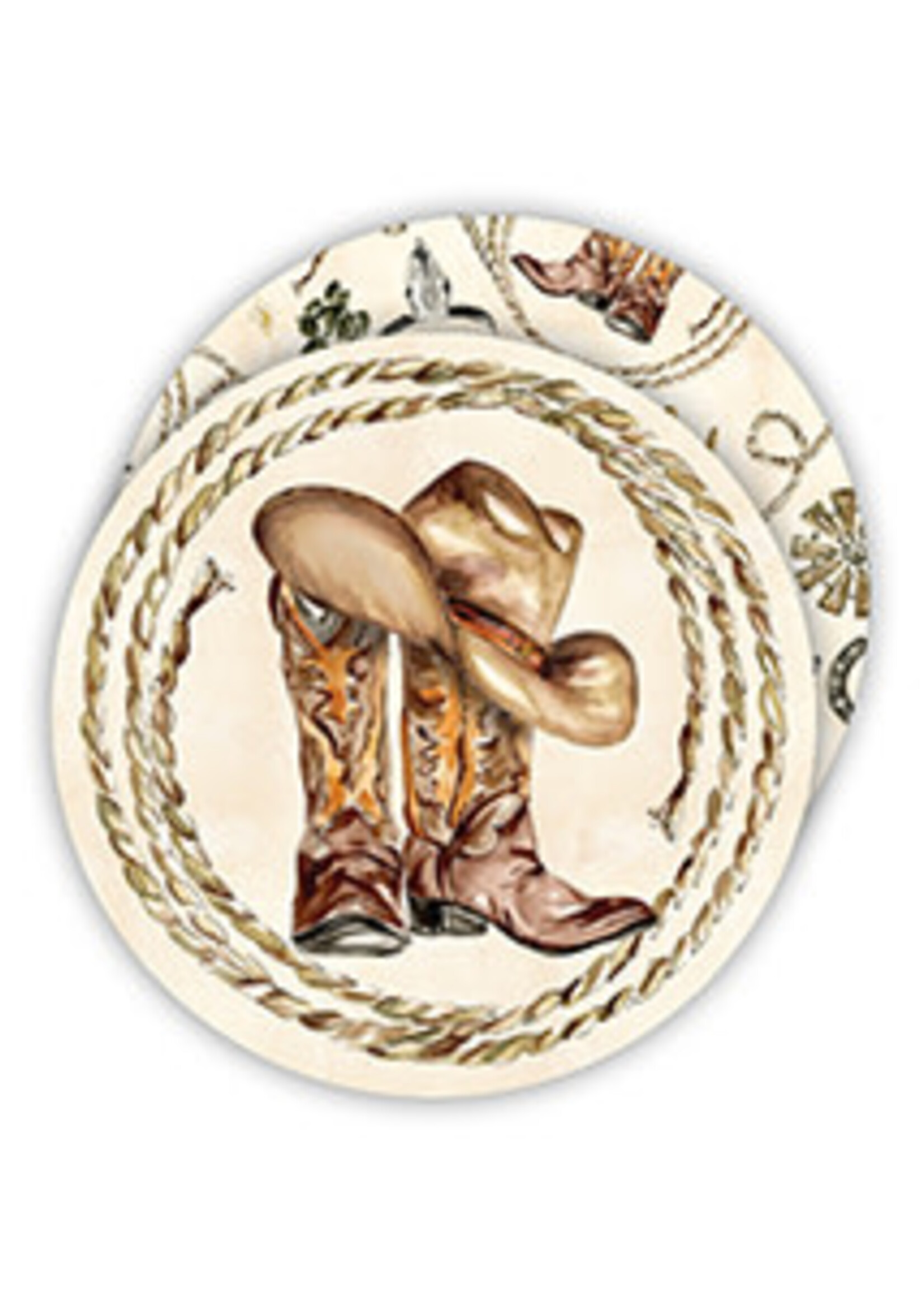 Rosanne Beck Rnd Coaster Western Boots and Hat Icons 035-0251