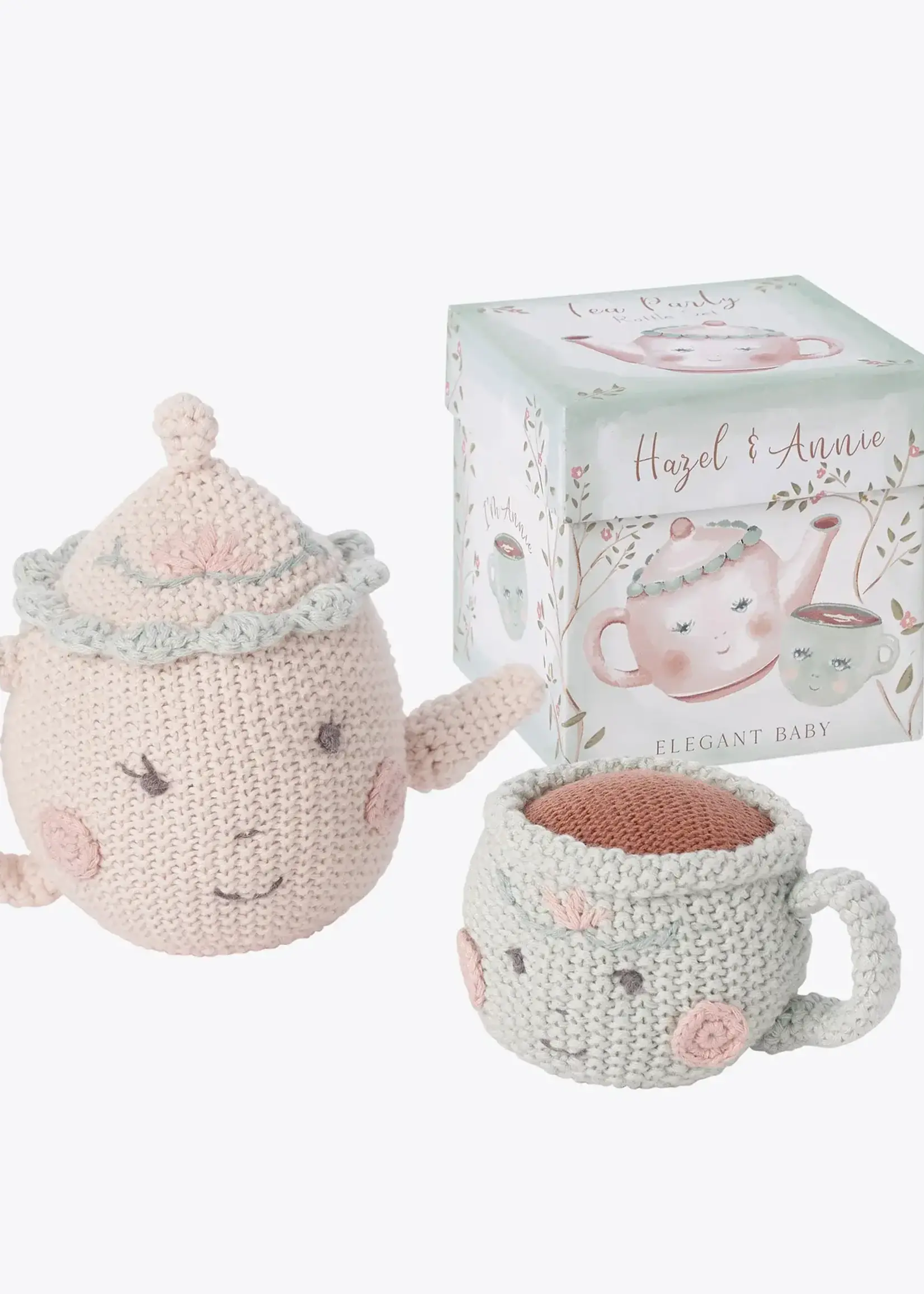 Elegant Baby Boxed Teapot & Teacup Rattles Knit/Hand-Crochet25467