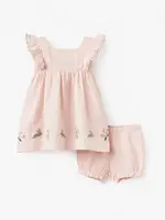 Elegant Baby GARDEN PICNIC ORGANIC MUSLIN SOLID DRESS W/ BLOOMER 3-6m 96323