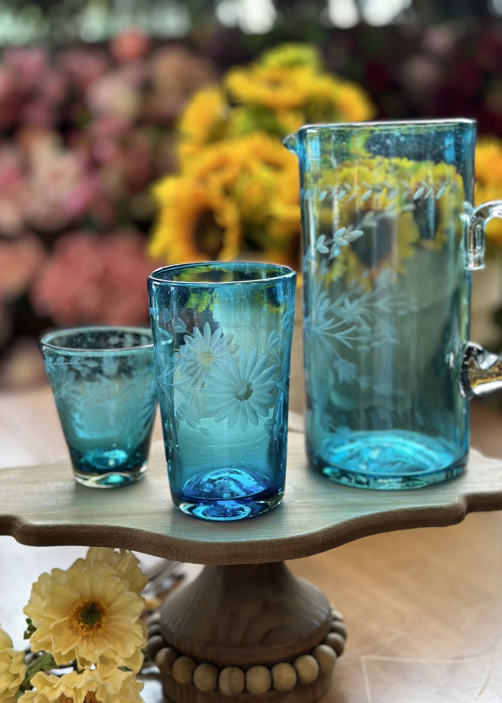 Rose Ann Hall Design Engraved Iced Tea Glass Aqua BGCC204AQ