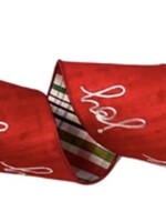 David Christophers David Christophers - Red Faux Dupioni "JOY" Ribbon w/ Plaid Back Ribbon 4"X10YD(3/48) - DCR3743
