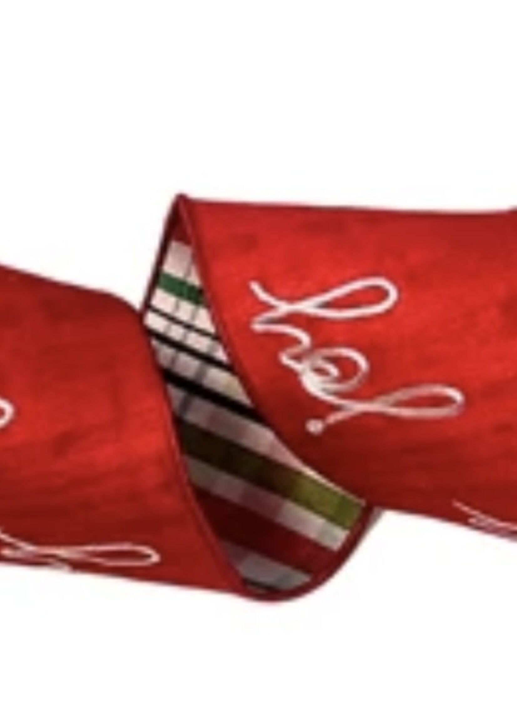 David Christophers David Christophers - Red Faux Dupioni "JOY" Ribbon w/ Plaid Back Ribbon 4"X10YD(3/48) - DCR3743
