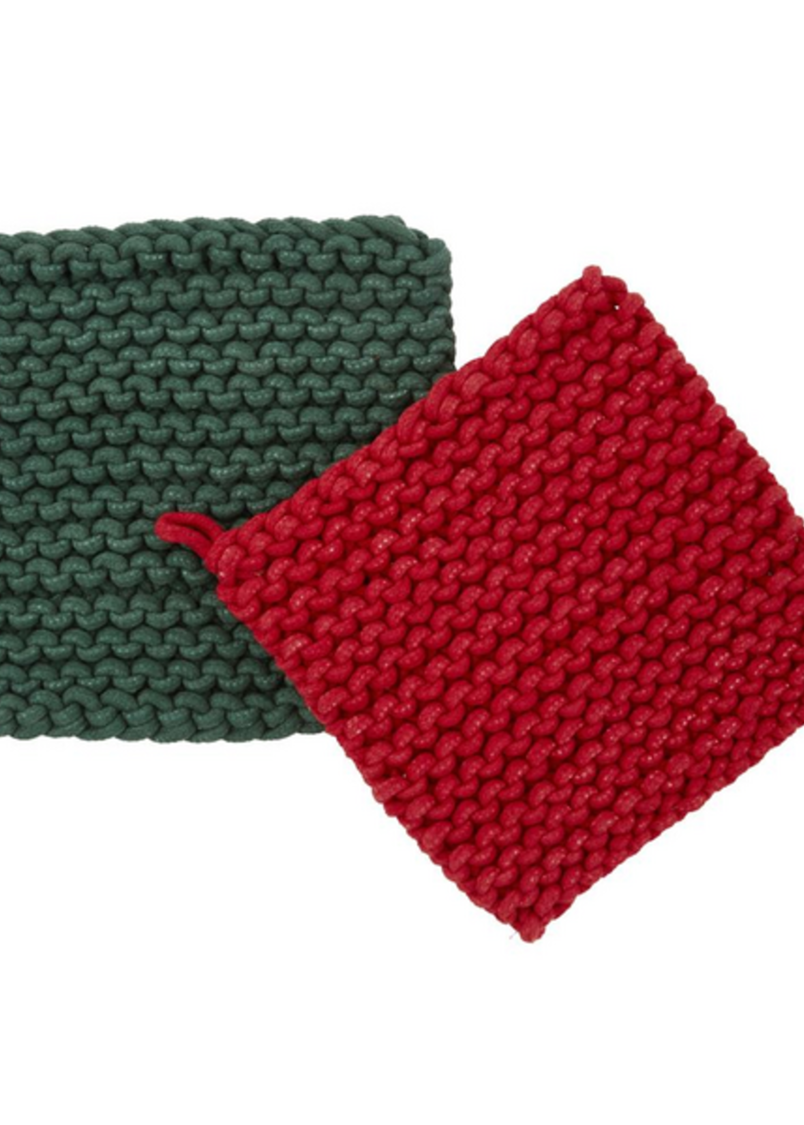 Mud Pie Green & Red Crochet Pot Holder Set