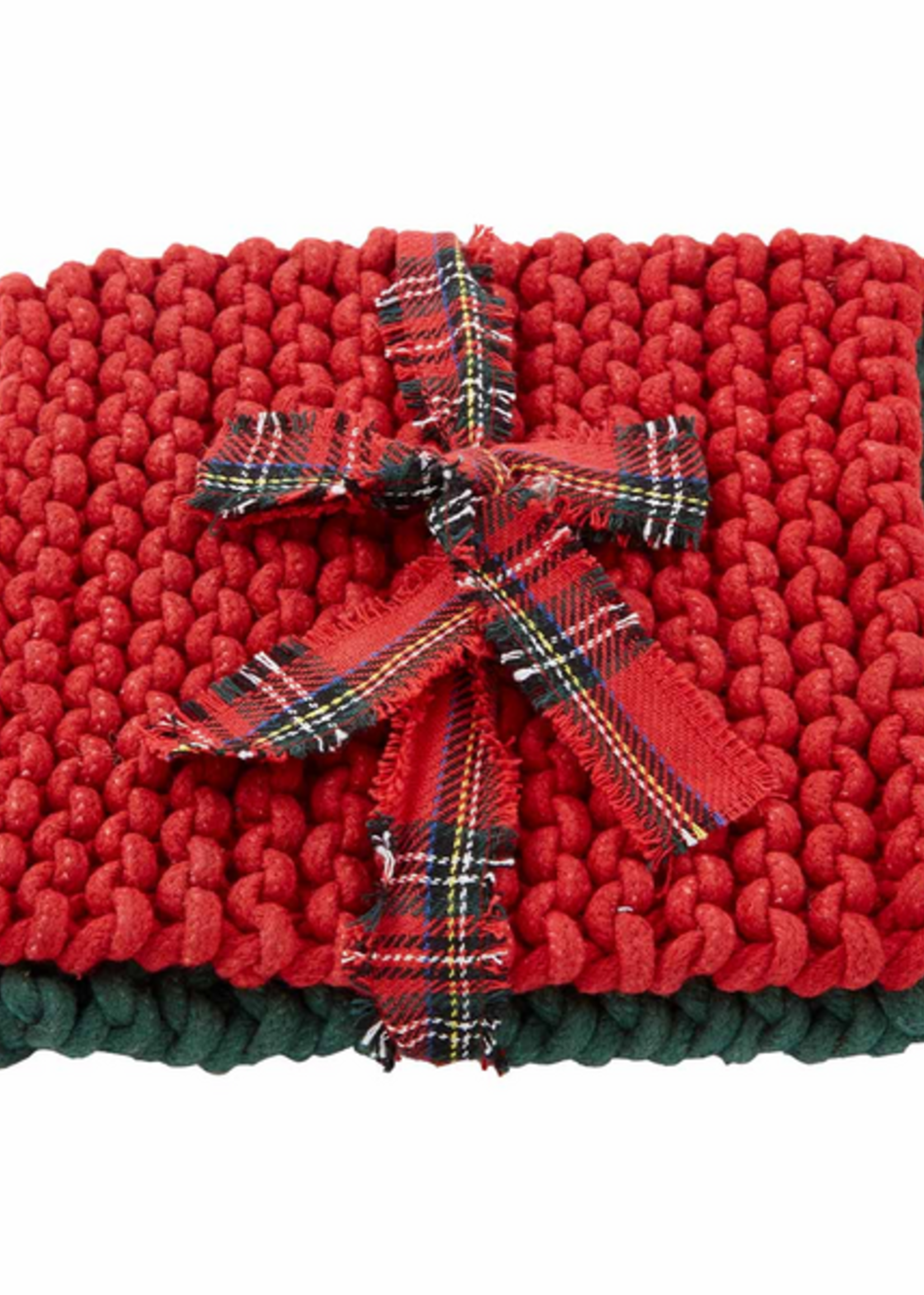 Mud Pie Green & Red Crochet Pot Holder Set