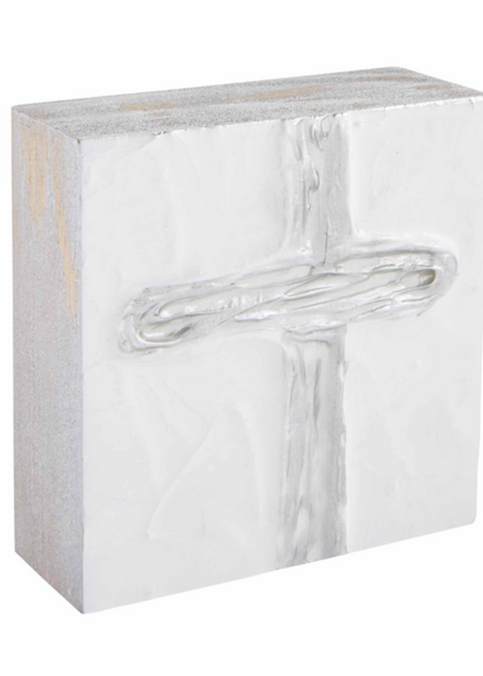 Mud Pie Small Silver Cross Decorative Block