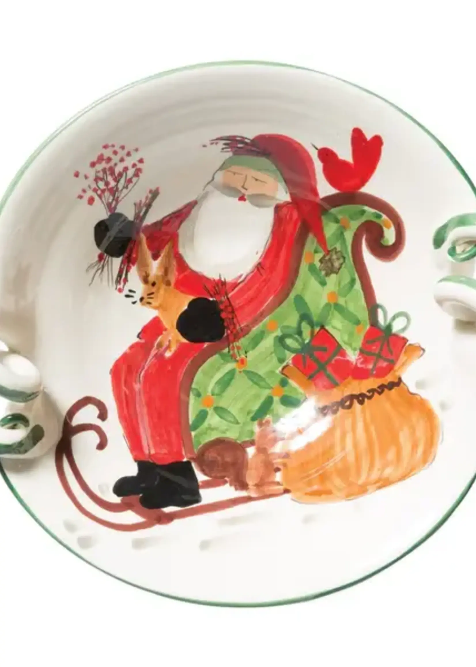 Vietri Vietri - Old St. Nick Handled Scallop Bowl w/ Sleigh - OSN-78052