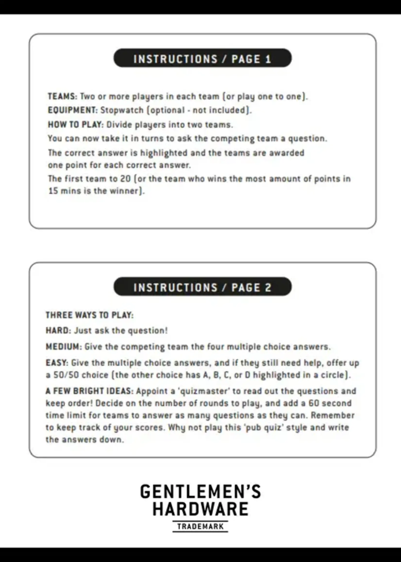 Gentlemens Hardware Adventure Trivia