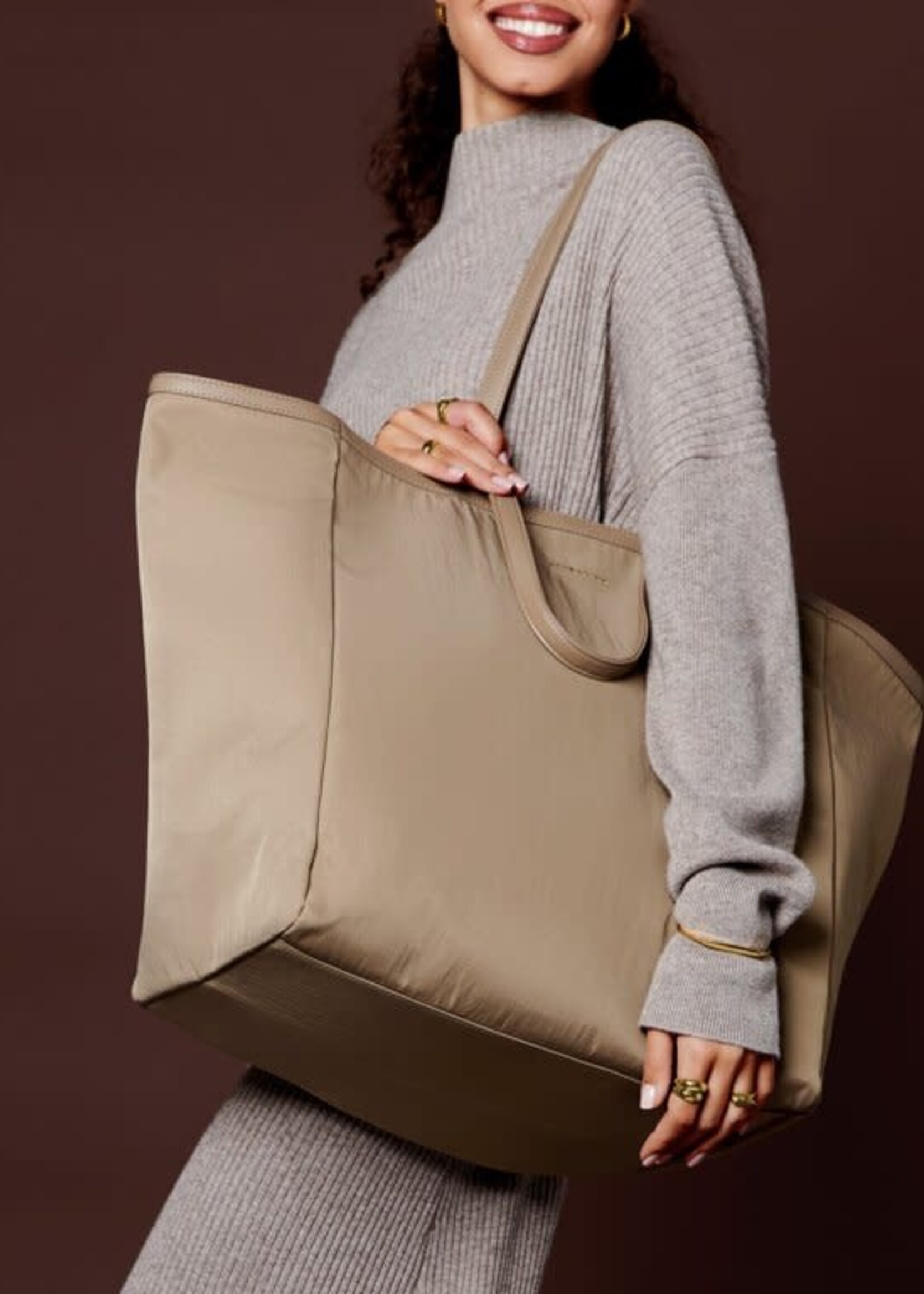 Katie Loxton Nylon-Luxe Oversized Tote Bag Taupe