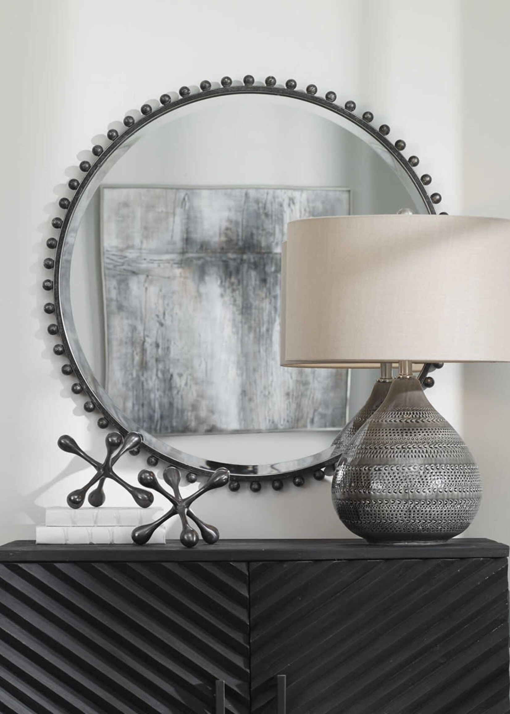 uttermost Taza Round Mirror, Distressed Black