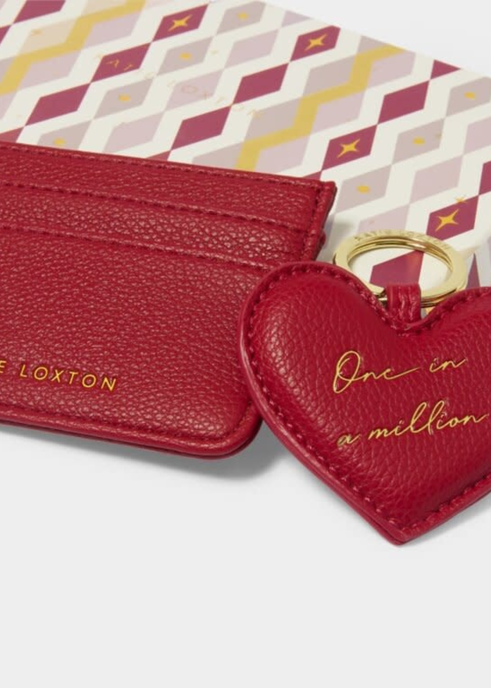 Katie Loxton Heart Keychain & Card Holder Set| 'One In A Million' | Garnet Red