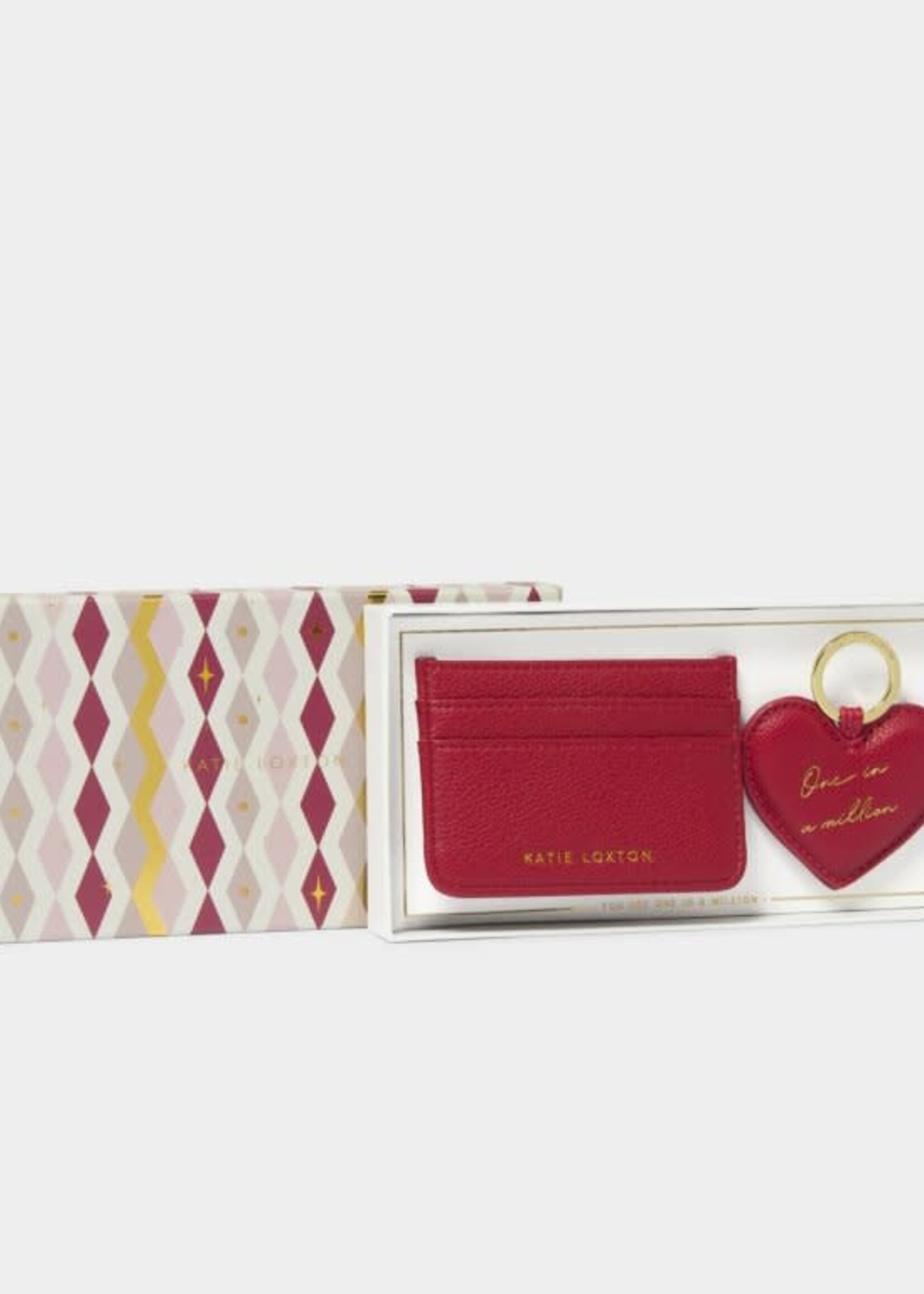 Katie Loxton Heart Keychain & Card Holder Set| 'One In A Million' | Garnet Red