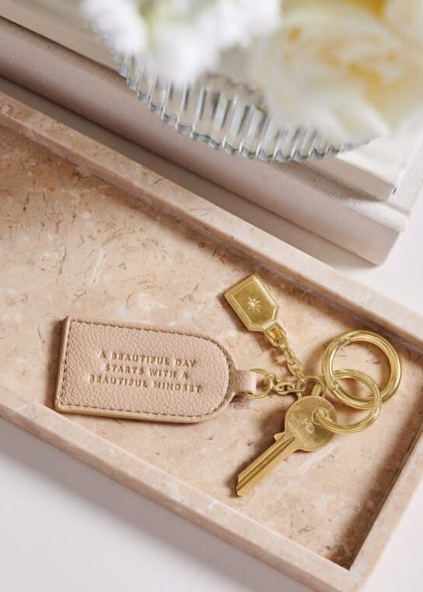 Katie Loxton Keepsake Charm Keychain|  'A Beautiful Day Starts With A Beautiful Mindset'| Dusty Rose