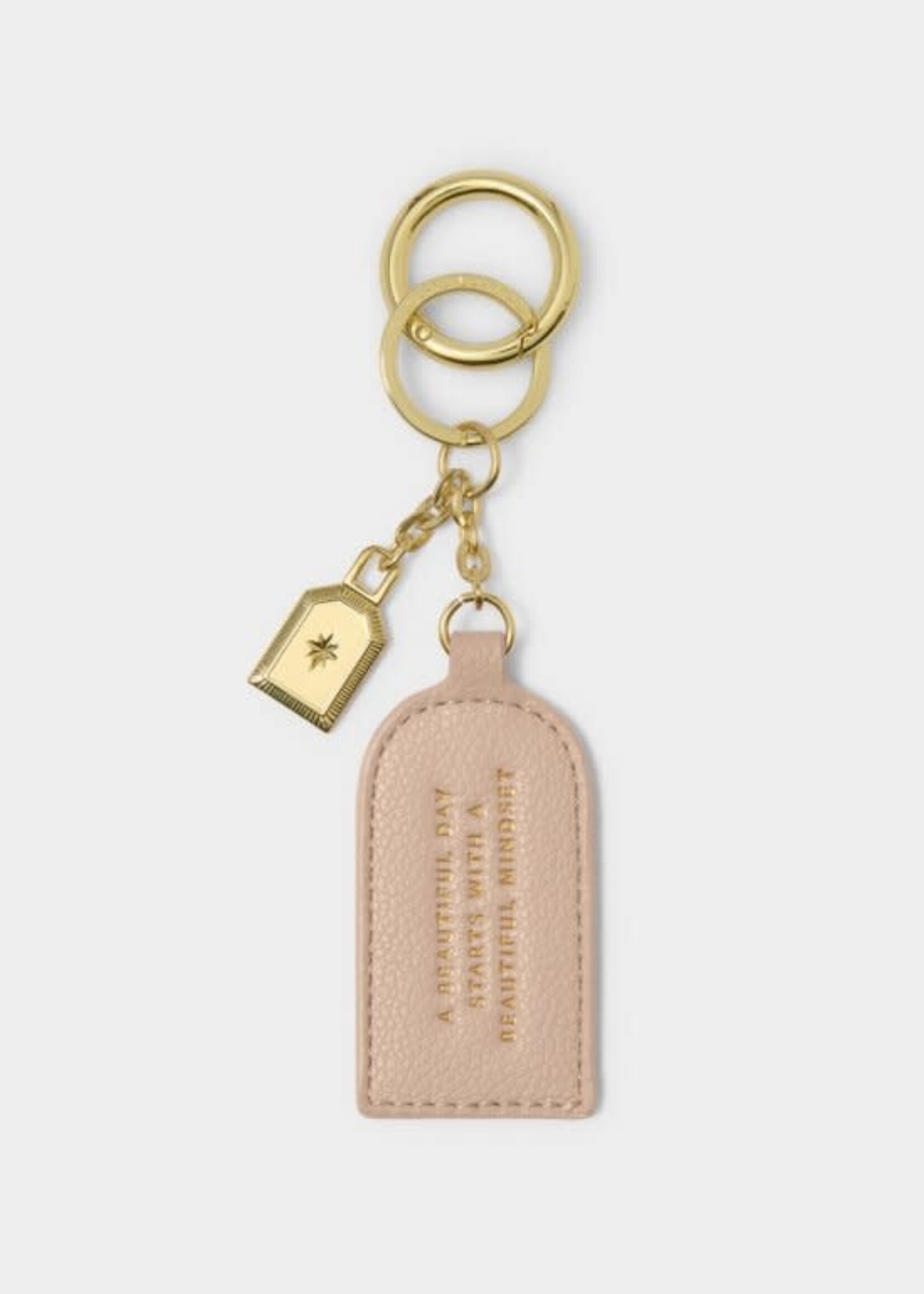 Katie Loxton Keepsake Charm Keychain|  'A Beautiful Day Starts With A Beautiful Mindset'| Dusty Rose