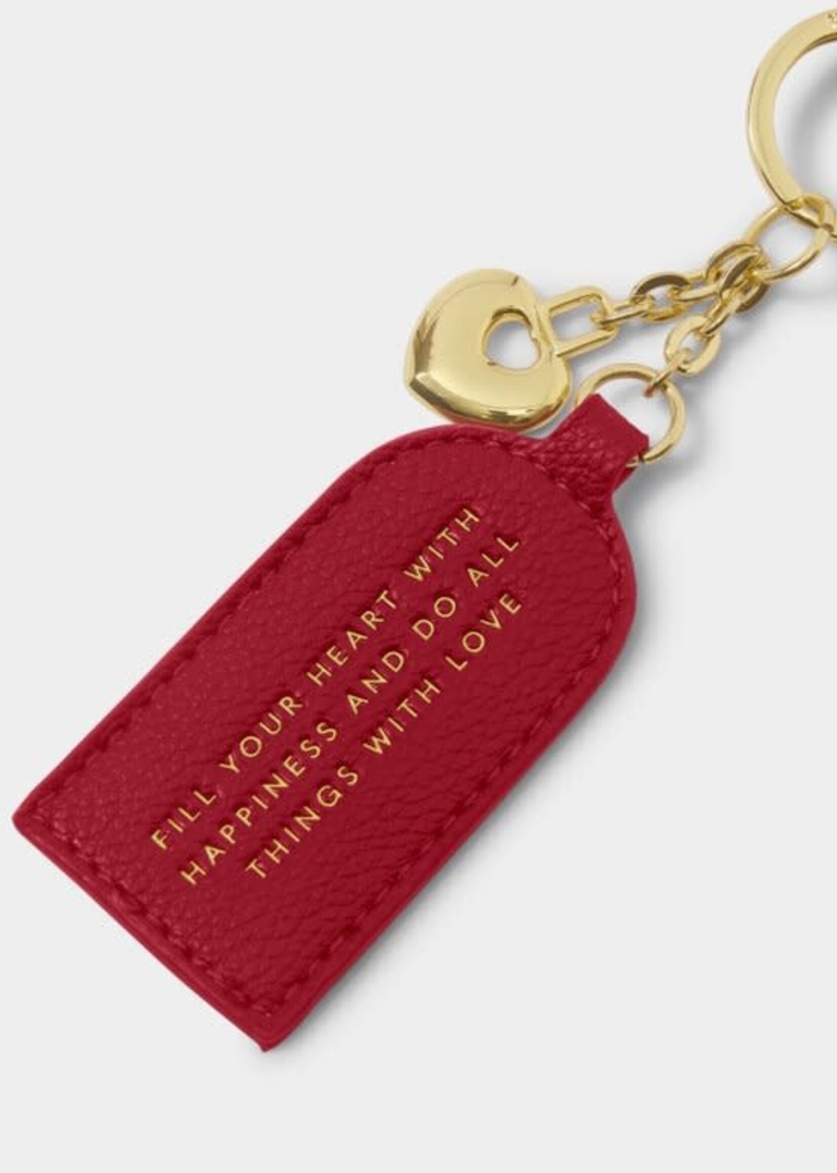 Katie Loxton Keepsake Charm Keychain| 'Fill Your Heart With Happiness And Do All Things With Love'| Garnet Red