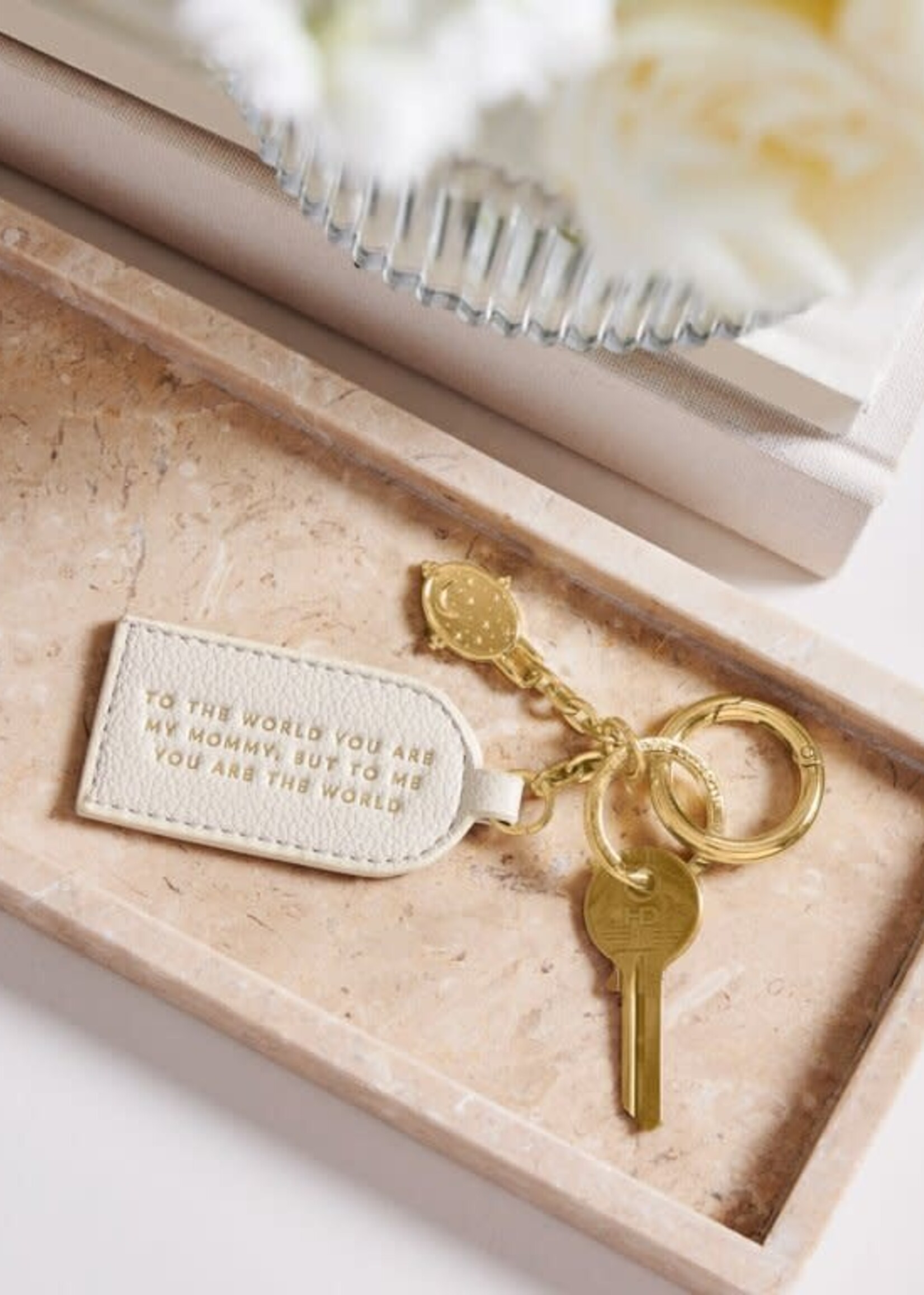Katie Loxton Keepsake Charm Keychain| 'To The World You Are My Mommy, To Me You Are The World'| Off White