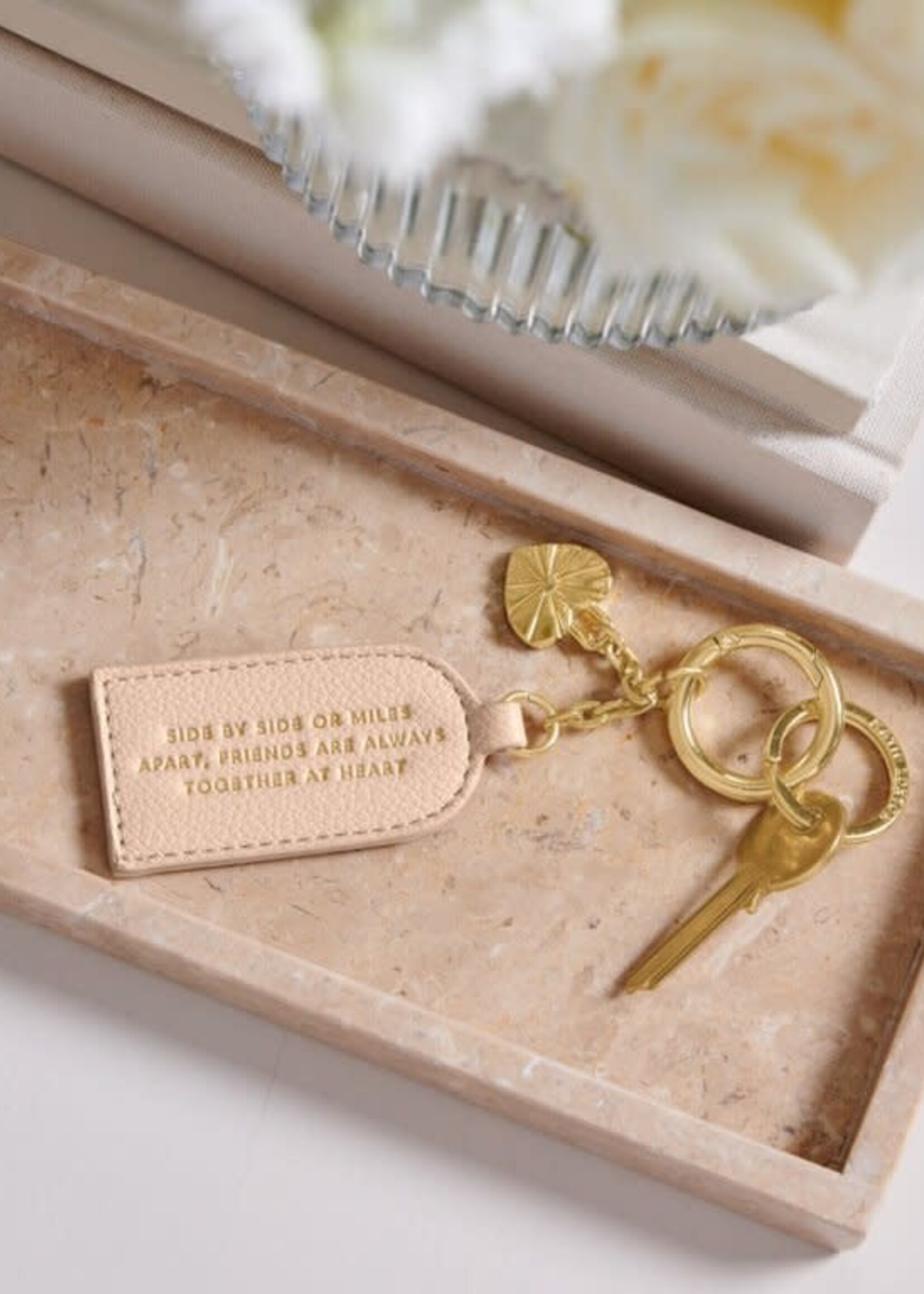 Katie Loxton Keepsake Charm Keychain| 'Side By Side Or Miles Apart, Friends Are Always Together At Heart'| Nude Pink