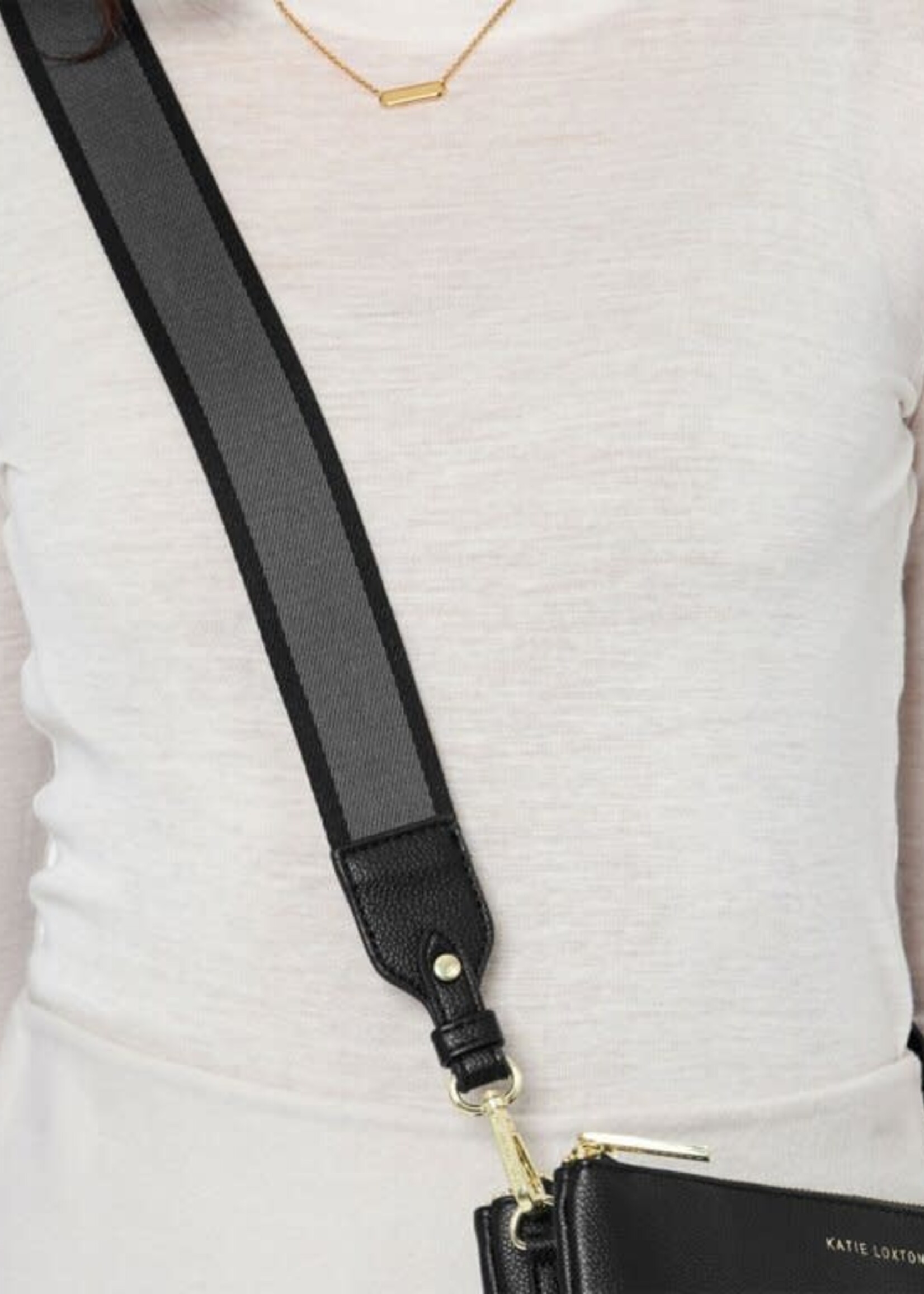 Katie Loxton Stripe Canvas Bag Strap | Black Stripe