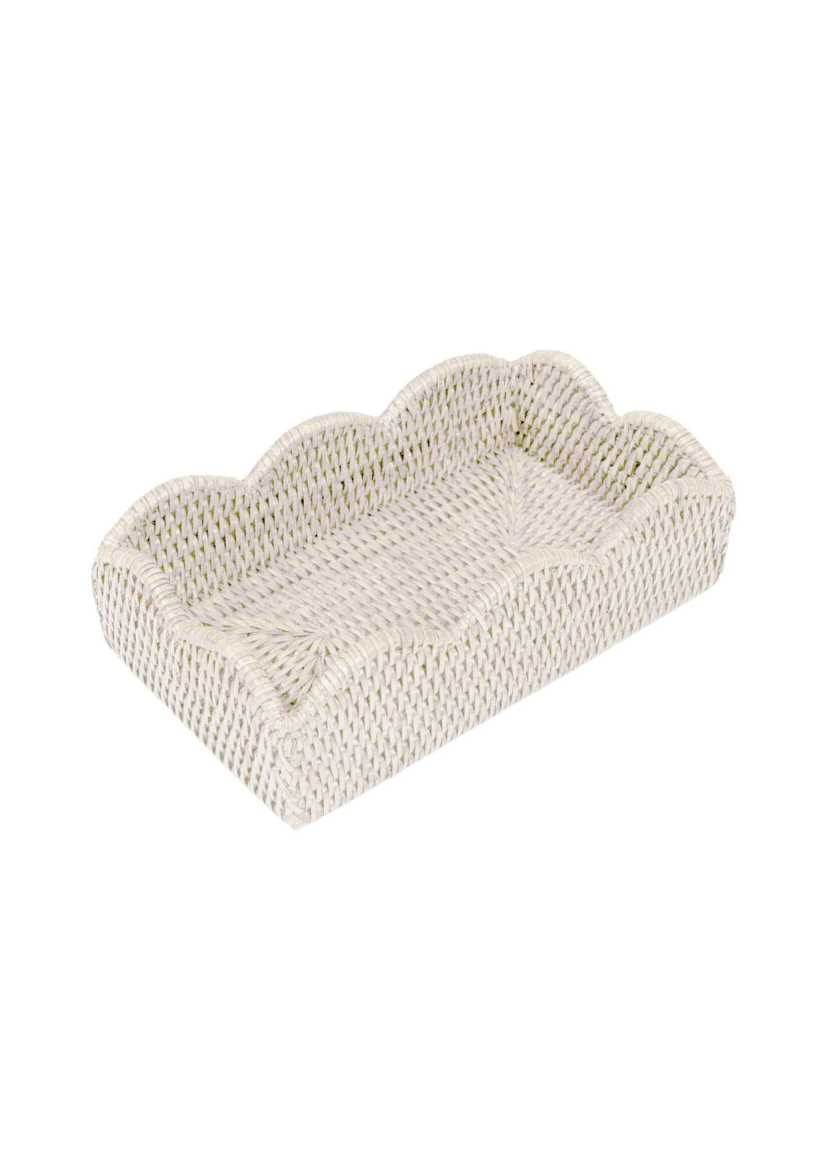 Caspari Rattan Scalloped Guest Towel Napkin Holder, Cream