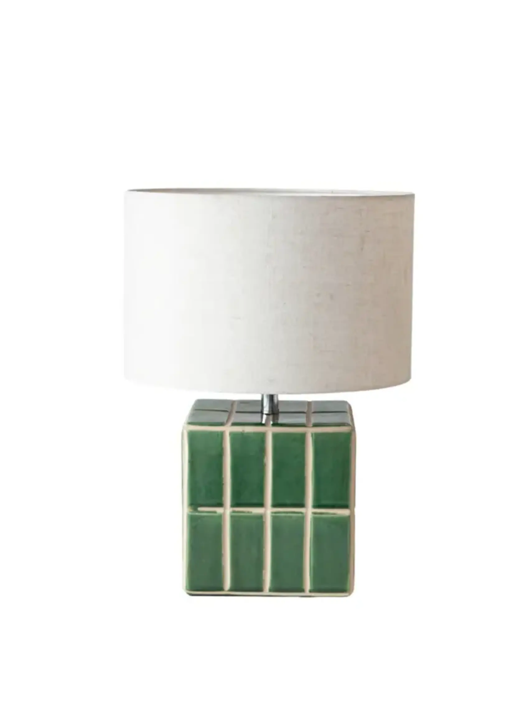 Creative Co-op Ceramic Lamp with w/ Linen Shade