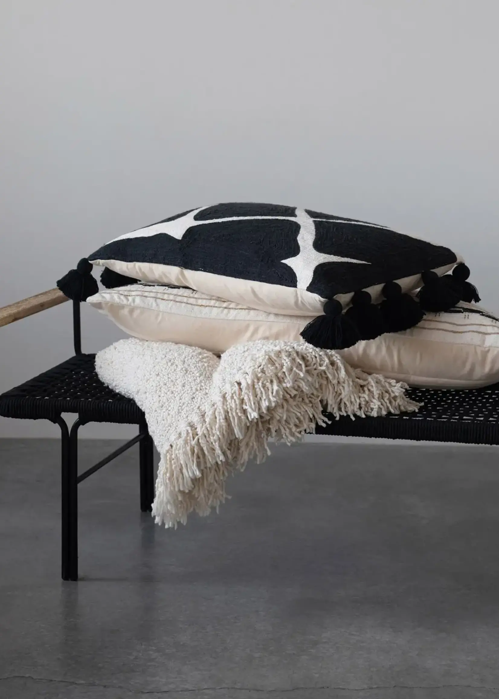 Creative Co-op Cotton Throw w Fringe, Cream
