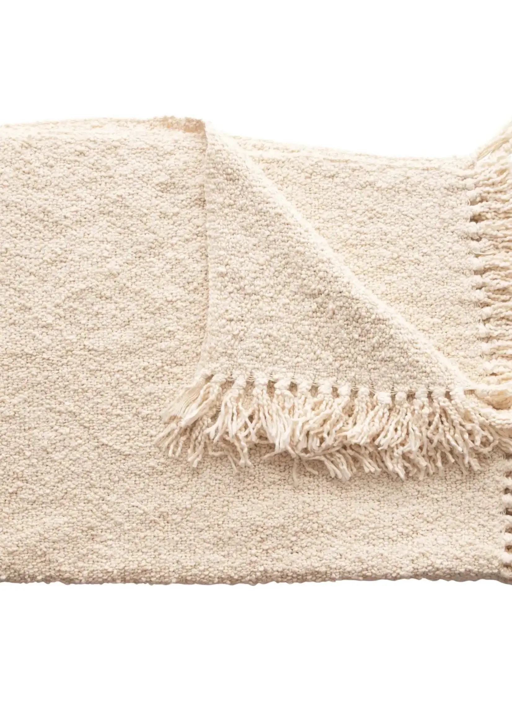 Creative Co-op Cotton Throw w Fringe, Cream