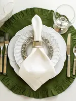 Arte Italica Round Ruffle Linen Placemat 16.5" Evergreen
