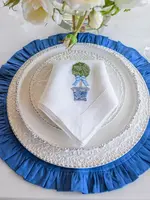 Arte Italica Round Ruffle Linen Placemat 16.5" Linen Royal Blue - NEW