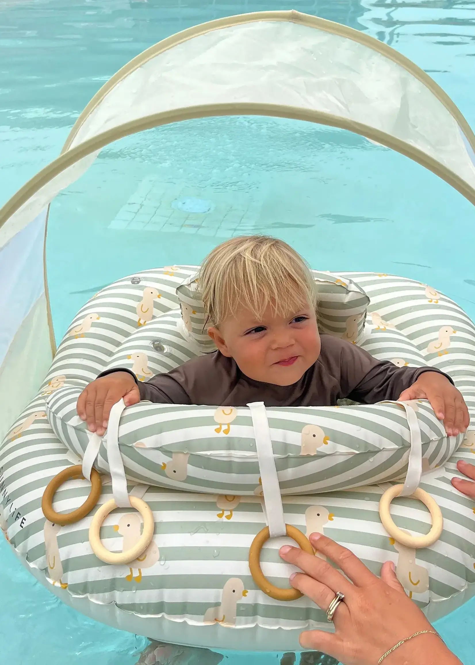 Sunnylife S51IBFGR Interactive Baby Float Duck Sage Stripe