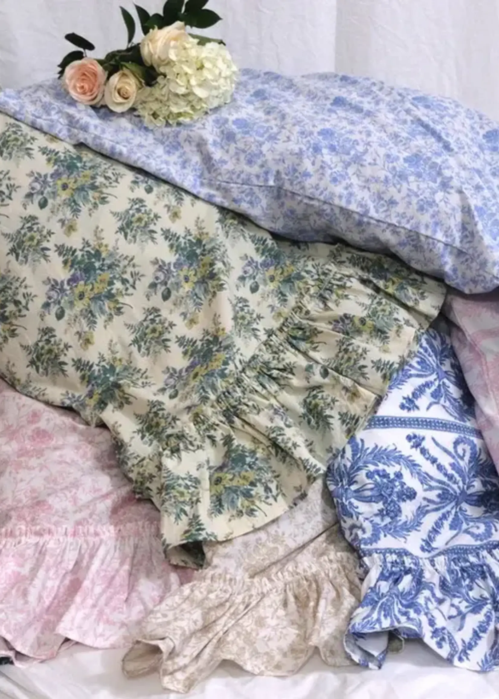 Linen Salvage CUSTOM- FRNCH TOILE- DBL-RFL- CHMBVOILE-PC  STD  FRENCH TOILE DOUBLE RUFFLE VOILE PILLOW CASE