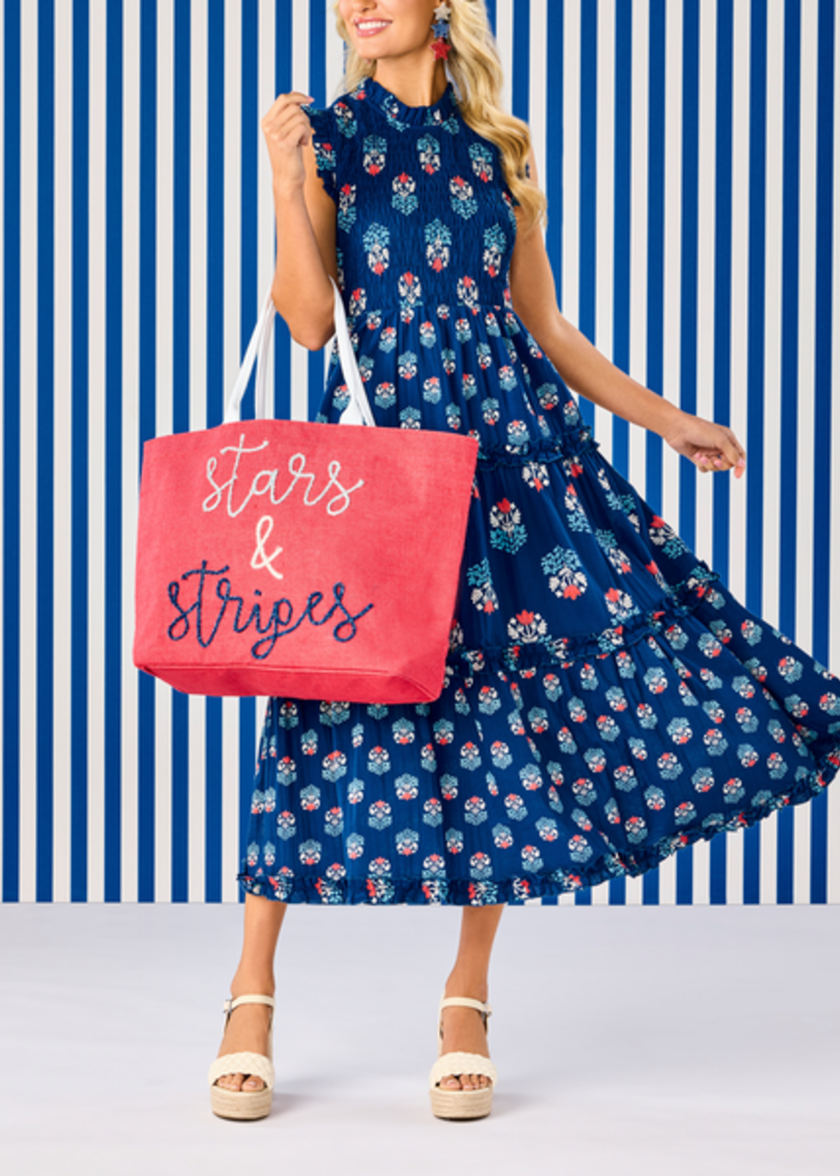 Mud Pie Red 4Th Of July Sparkle Tote Bag