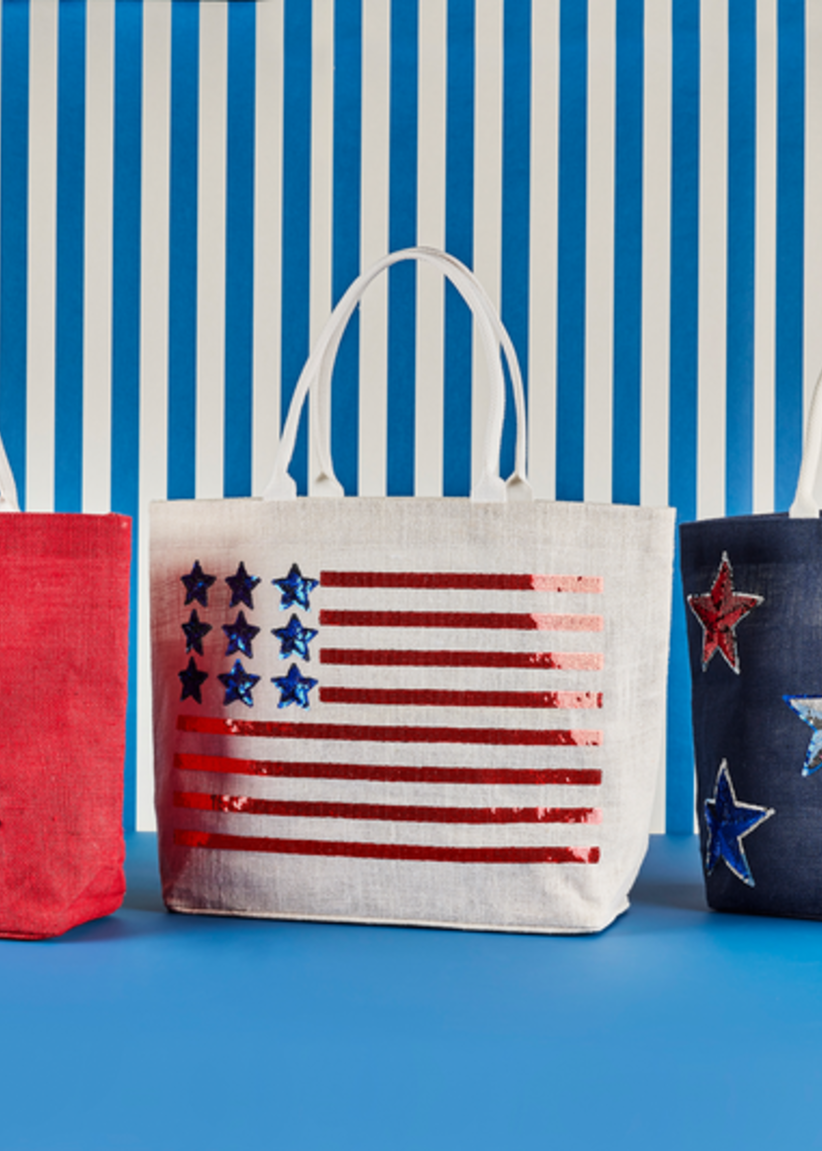 Mud Pie Red 4Th Of July Sparkle Tote Bag