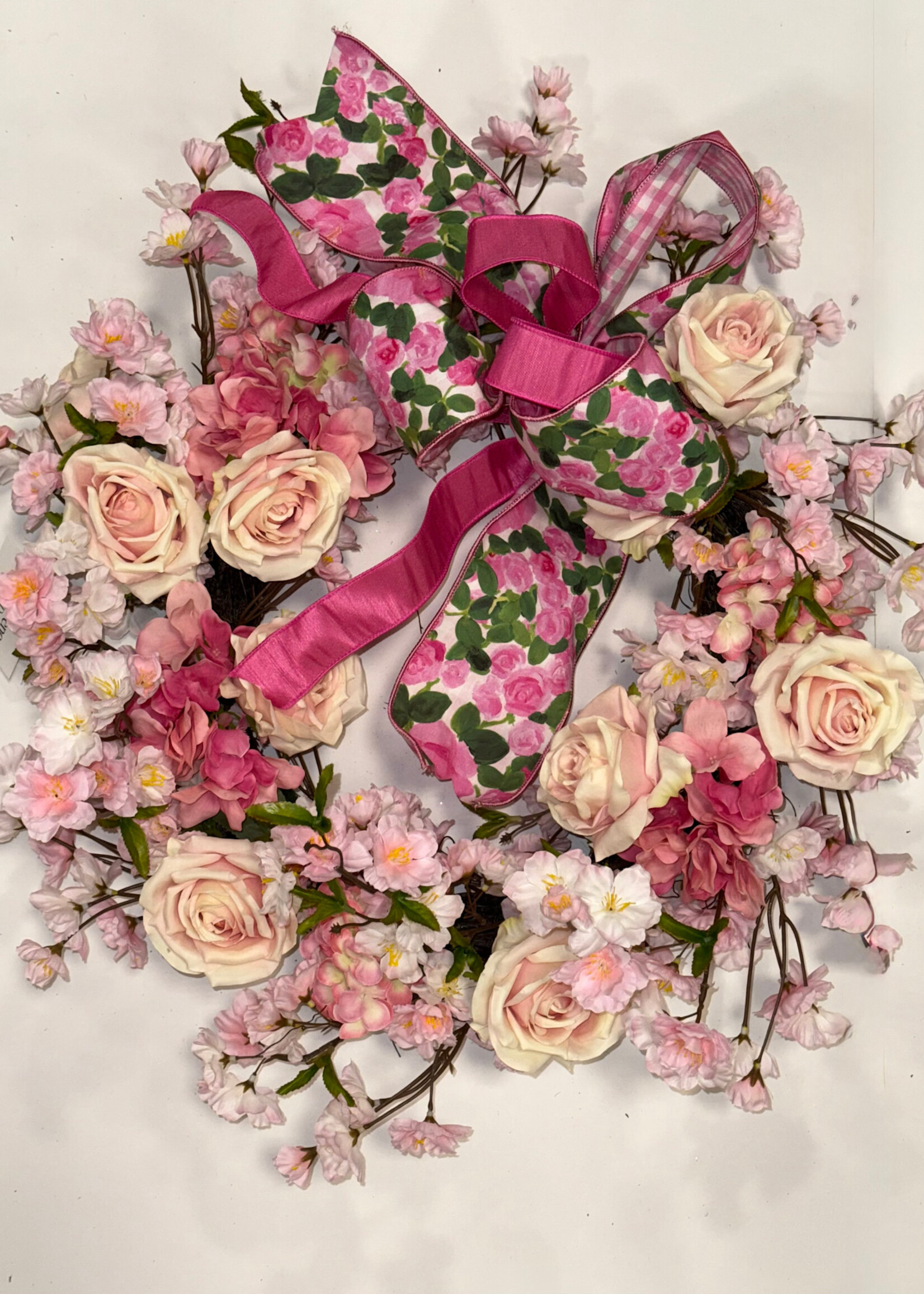 Pink Rose Wreath w/Bow