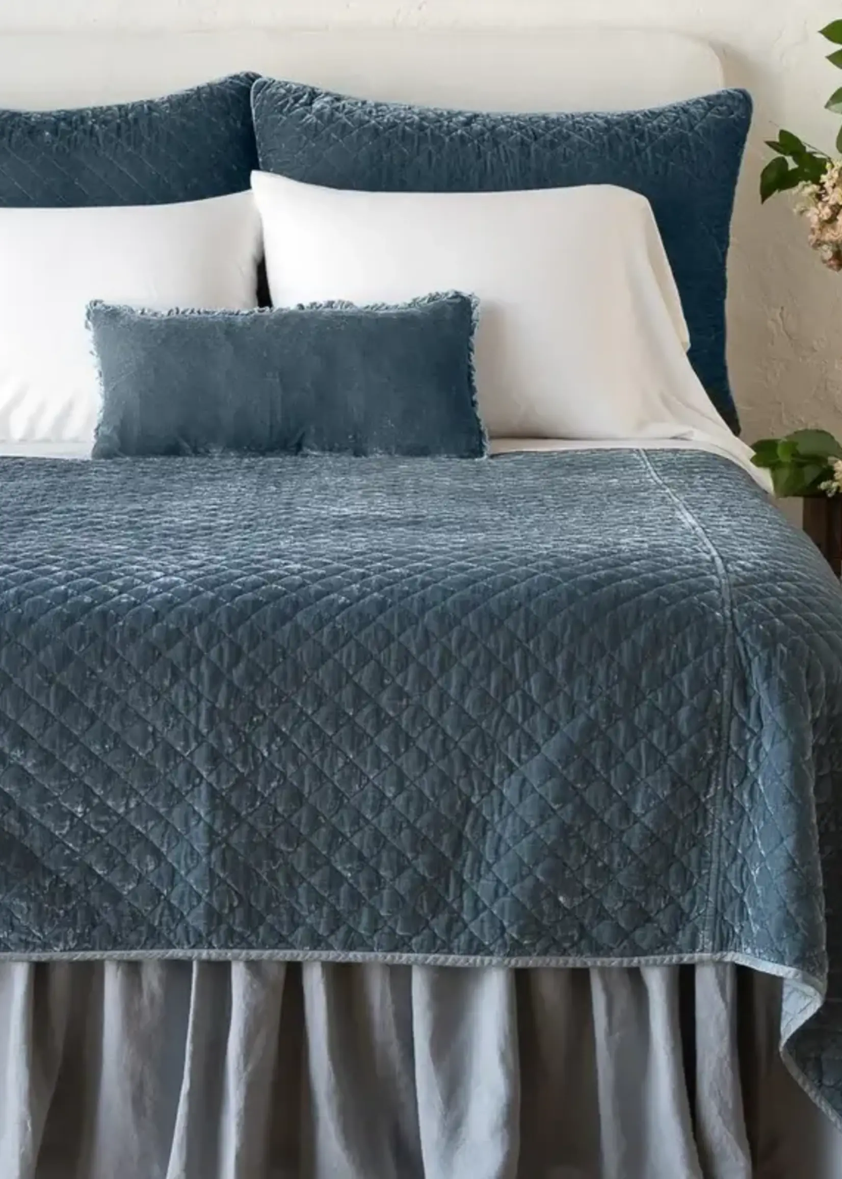 Bella Notte Bella Notte Silk Velvet Quilted Queen Coverlet Mineral