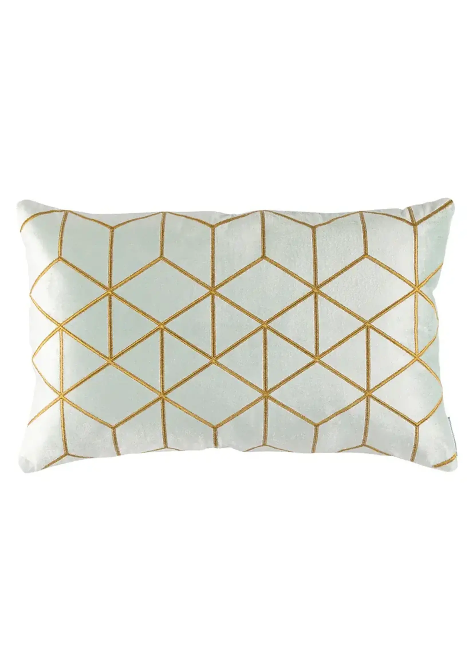 Lili Alessandra L.A. Cube Small Ractangle Pillow Aqumarine Velvet/Gold Embroidery 14x22