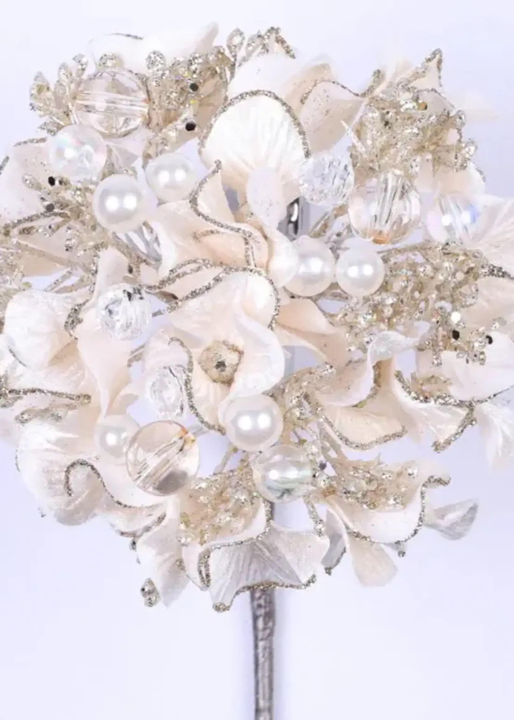 Farrisilk 6" Designer Ivory Bejeweled Hydrangea | Elegant Flower, Home & Event Decor