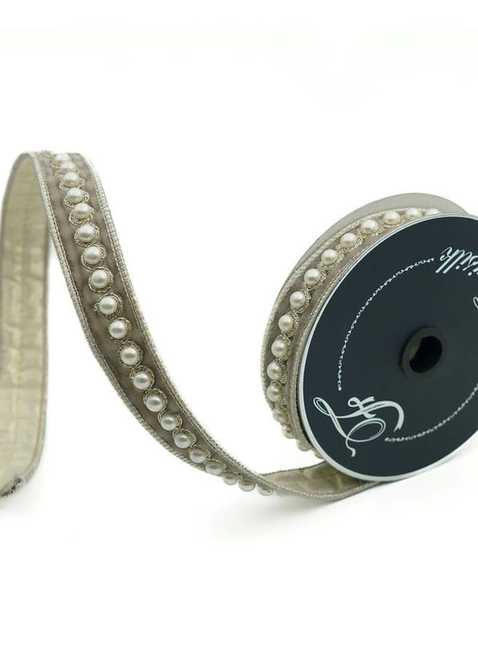 Farrisilk 1" x 5 Yards Pearl Border Platinum Ribbon | Craft & Gift Wrapping Ribbon
