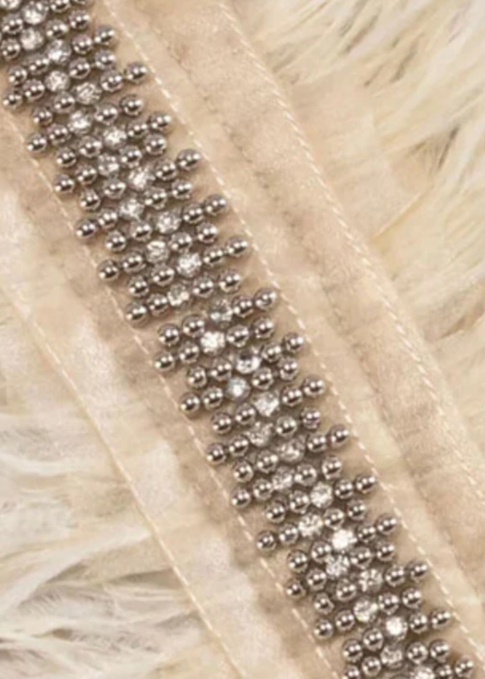 Cloud9 AVA01C-BG 14X20 Beige velvet with matching ostrich feathers and silver beads