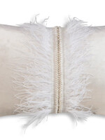 Cloud9 AVA01C-IV 14X20 Luxurious ivory velvet pillow with ostrich feathers and beadwork