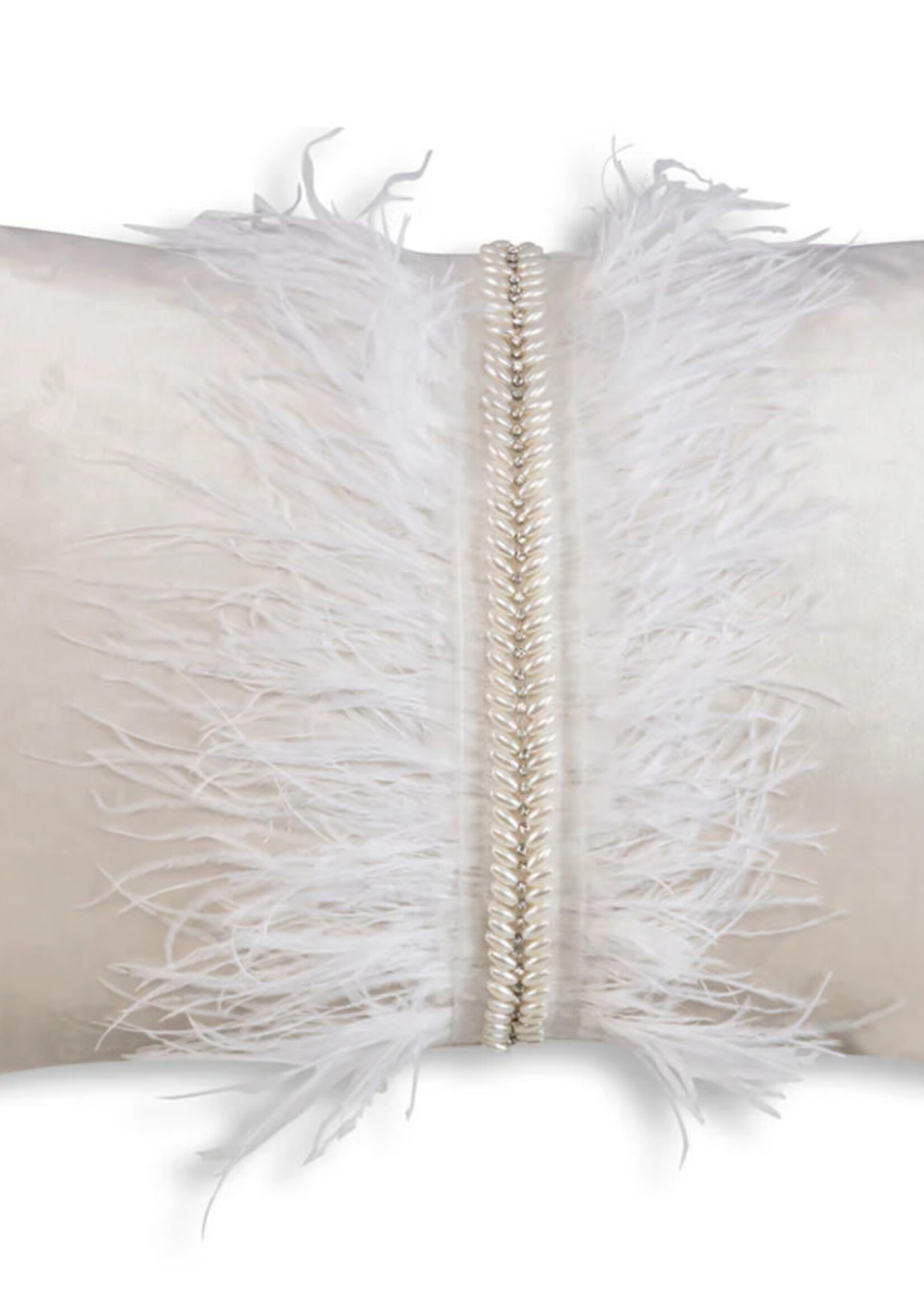 Cloud9 AVA01C-IV 14X20 Luxurious ivory velvet pillow with ostrich feathers and beadwork