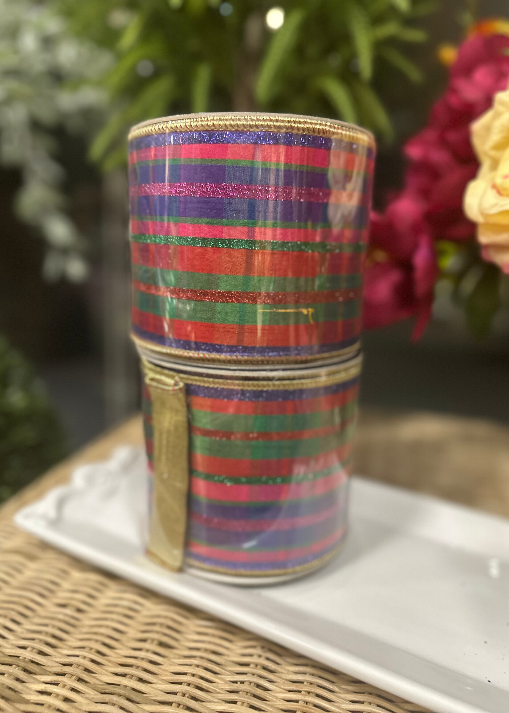 Farrisilk RG796-32  GLITTER PLAID MULTI COLOR 4"X10YD