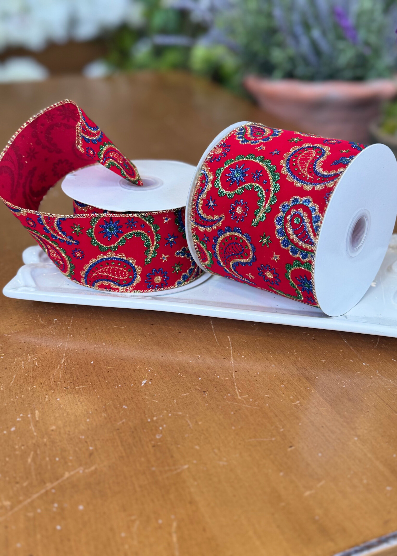 Reliant Ribbon 25690-001-40F	Ribbon – Paisley Velvet Jeweltones Wired Edge, Multi, 2-1/2″×10 Yds