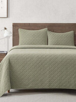 Hi End Accents Stonewashed Cotton Gauze Quilt Set, King, Celadon, 3PC PK3200-KG-CE
