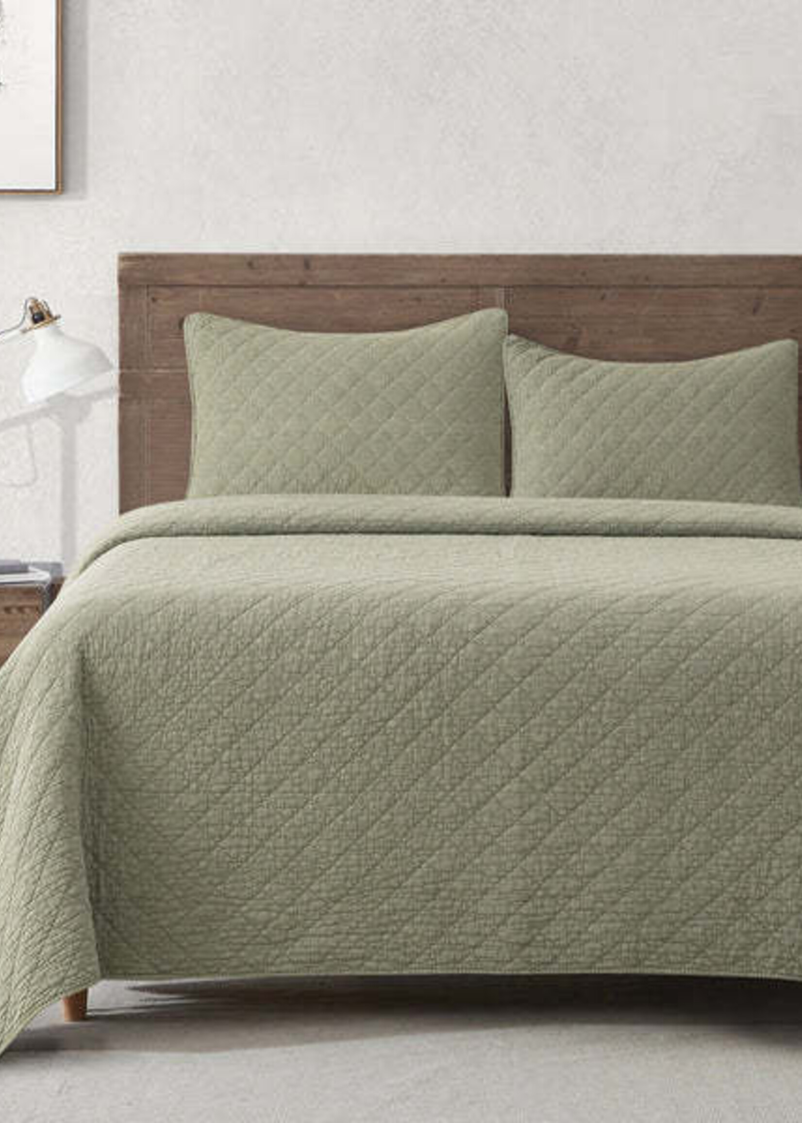 Hi End Accents Stonewashed Cotton Gauze Quilt Set, Full/Queen, Celadon, 3PC PK3200-FQ-CE