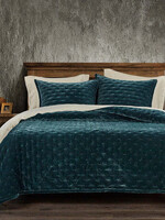 Hi End Accents Stella Faux Silk Velvet Quilt Set, Queen, Storm Blue, 3PC PK6700-QN-SU