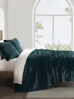 Hi End Accents Stella Faux Silk Velvet Double Box Stitch Quilt Set, King, Storm Blue, 3PC FB6600-KG-SU