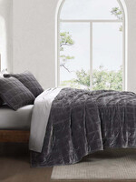 Hi End Accents Stella Faux Silk Velvet Double Box Stitch Quilt Set, Full/Queen, Slate, 3PC FB6600-QN-SL